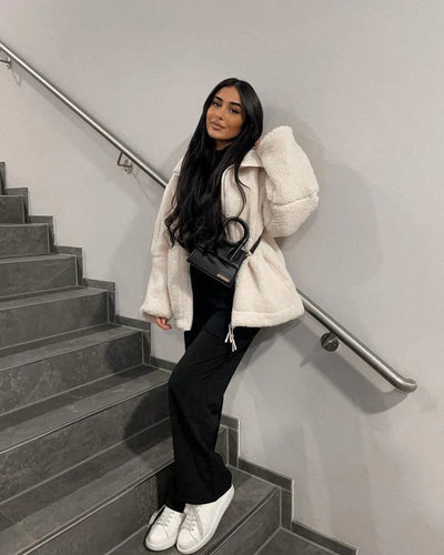 Lorivelle | Soft Teddy Coat With Stand Collar