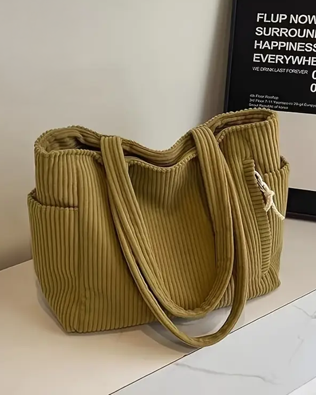 Ravena | Ribbed tote bag with drawstring