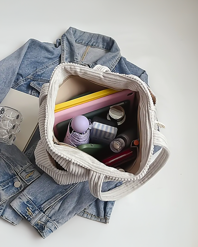 Ravena | Ribbed tote bag with drawstring