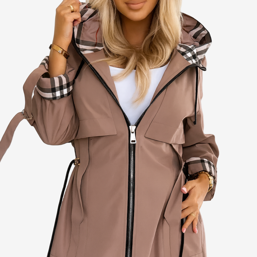 Velariennea | Hooded Trench Coat With Check Detail