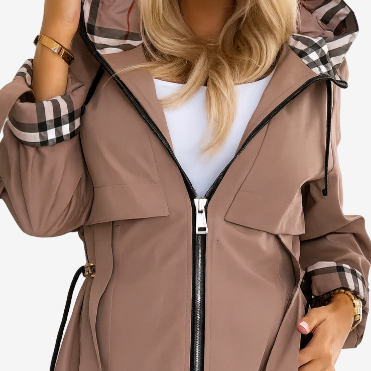 Velariennea | Hooded Trench Coat With Check Detail