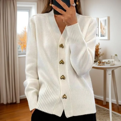 Lurevienne | Soft Cardigan With Heart Buttons
