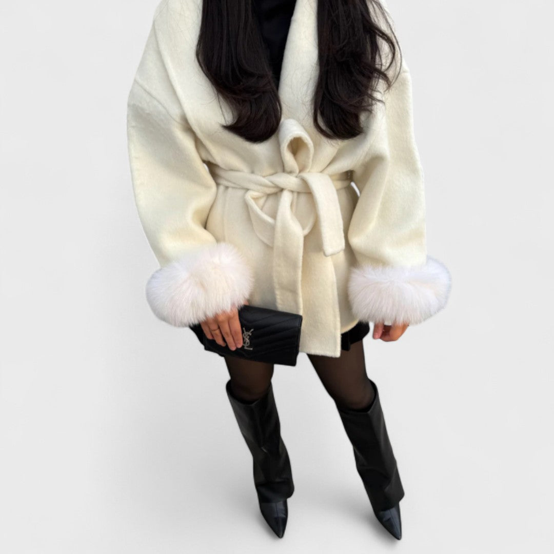 Loravellea | Elegant Coat With Faux Fur Details