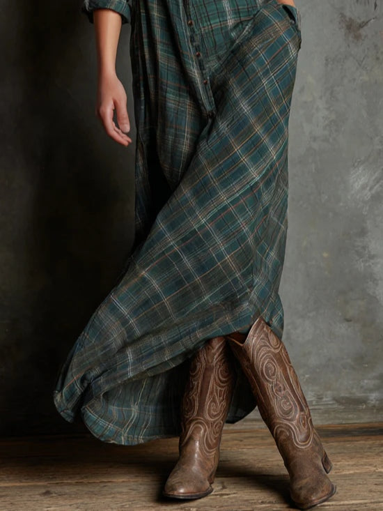 Loriviannea | Long Dress With Green Check Lapel