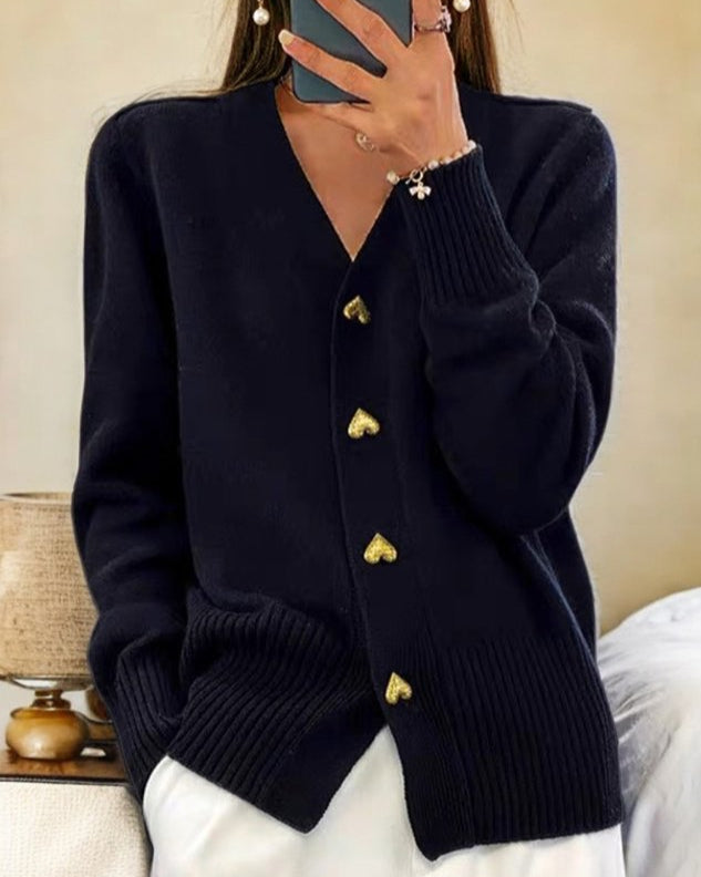 Lurevienne | Soft Cardigan With Heart Buttons